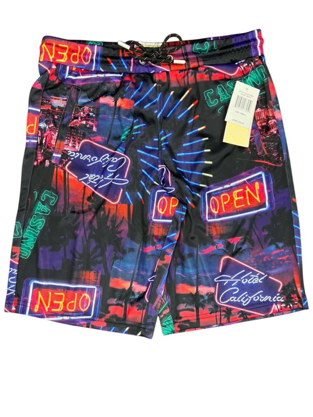 NWT Fresh Prints Bel-Air by Drill Hotel California Neon Sign Casino Shorts Small
